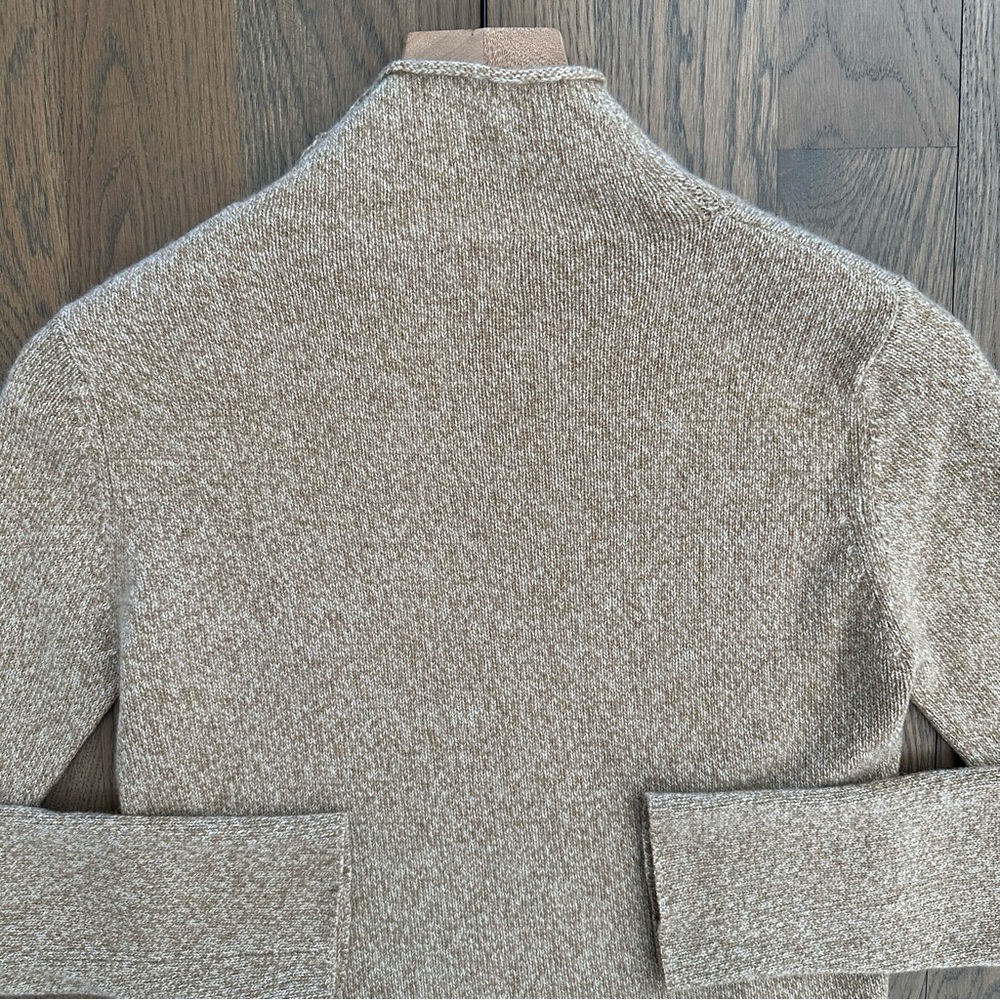 TSE 100% Cashmere Classic Knit Funnel Neck Sweater Tan and White Melange Small - Picture 8 of 8
